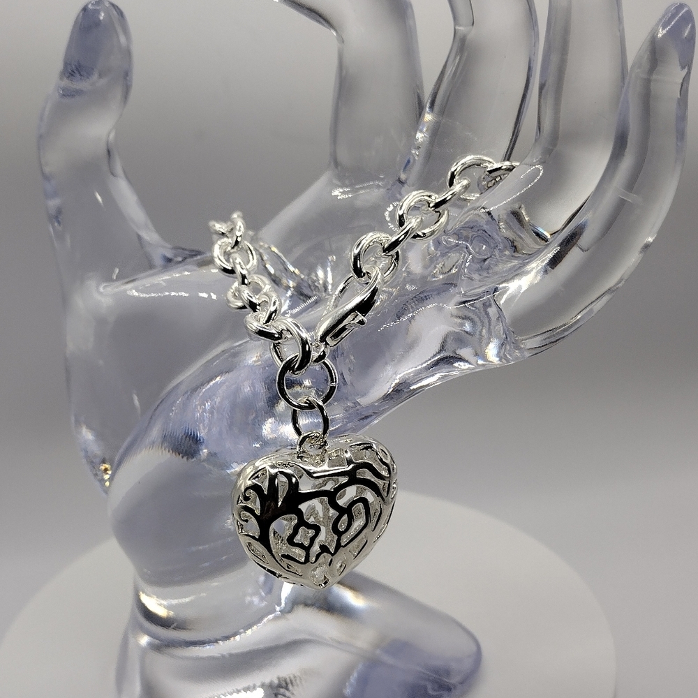 .925 Heart Charm Bracelet .925 Chain Links NEW! - Picture 6 of 8